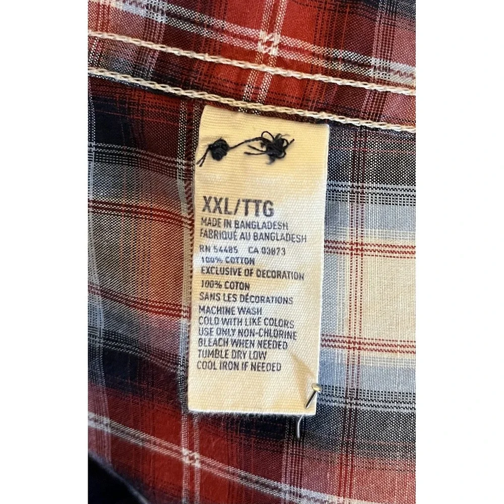 American‎ Eagle Outfitters Shirt Mens 2XL Red Plaid Western Pearl Snap Sleeve